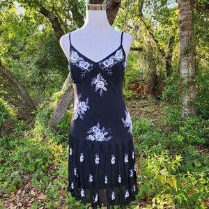 VTG Y2K Sue Wong Nocturne Silk Dress‎ Beaded Women's 10 Witchy Whimsy Fairy Goth